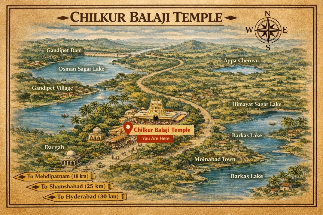 Chilkur Balaji Temple (Visa Balaji) Darshan Map