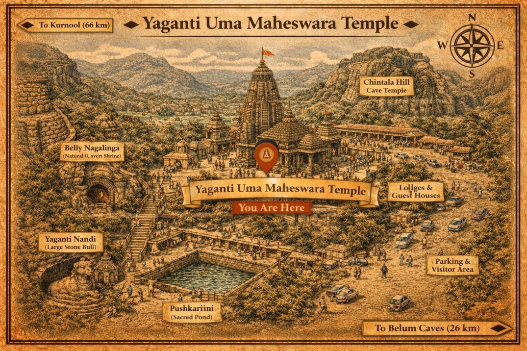 Yaganti Uma Maheswara Temple Darshan Map