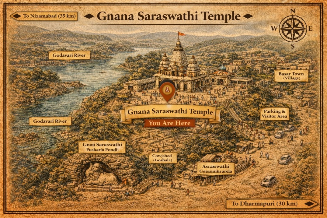 Gnana Saraswathi Temple Darshan Map